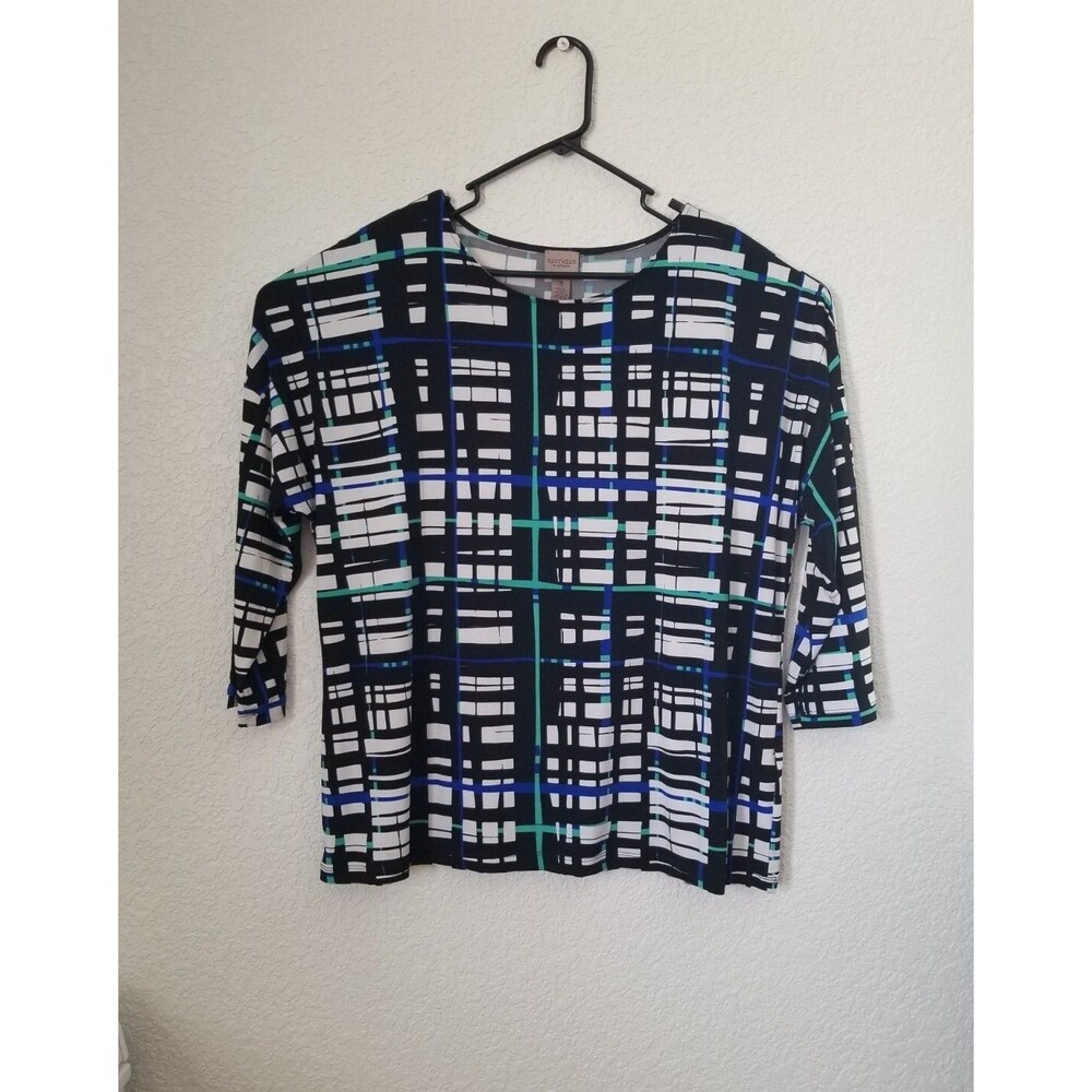 EASYWEAR by CHICOS Abstract Stretch Jersey Tunic Shirt Size 3  3/4 Sleeve used